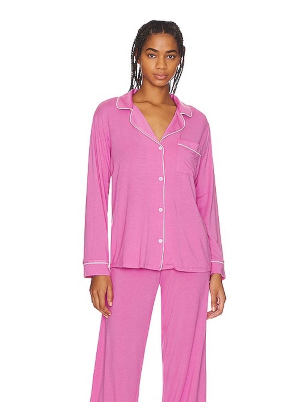 Eberjey Gisele Modal Long Sleebe PJ Top Only in Italian Rose Pink & Ivory